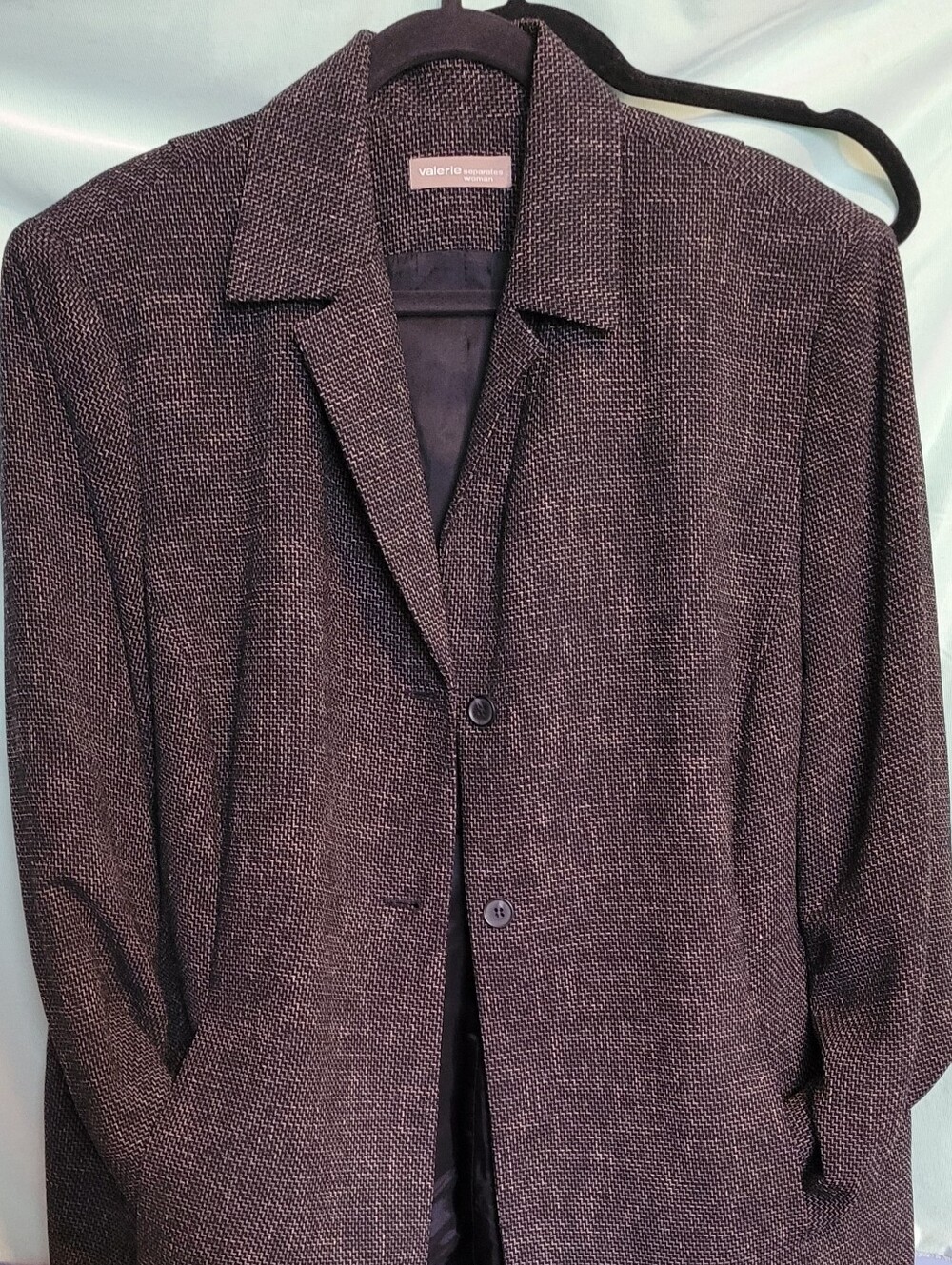 Valerio Women's Textured Dark Black Blazer - Tailored Notch Collar Jacket